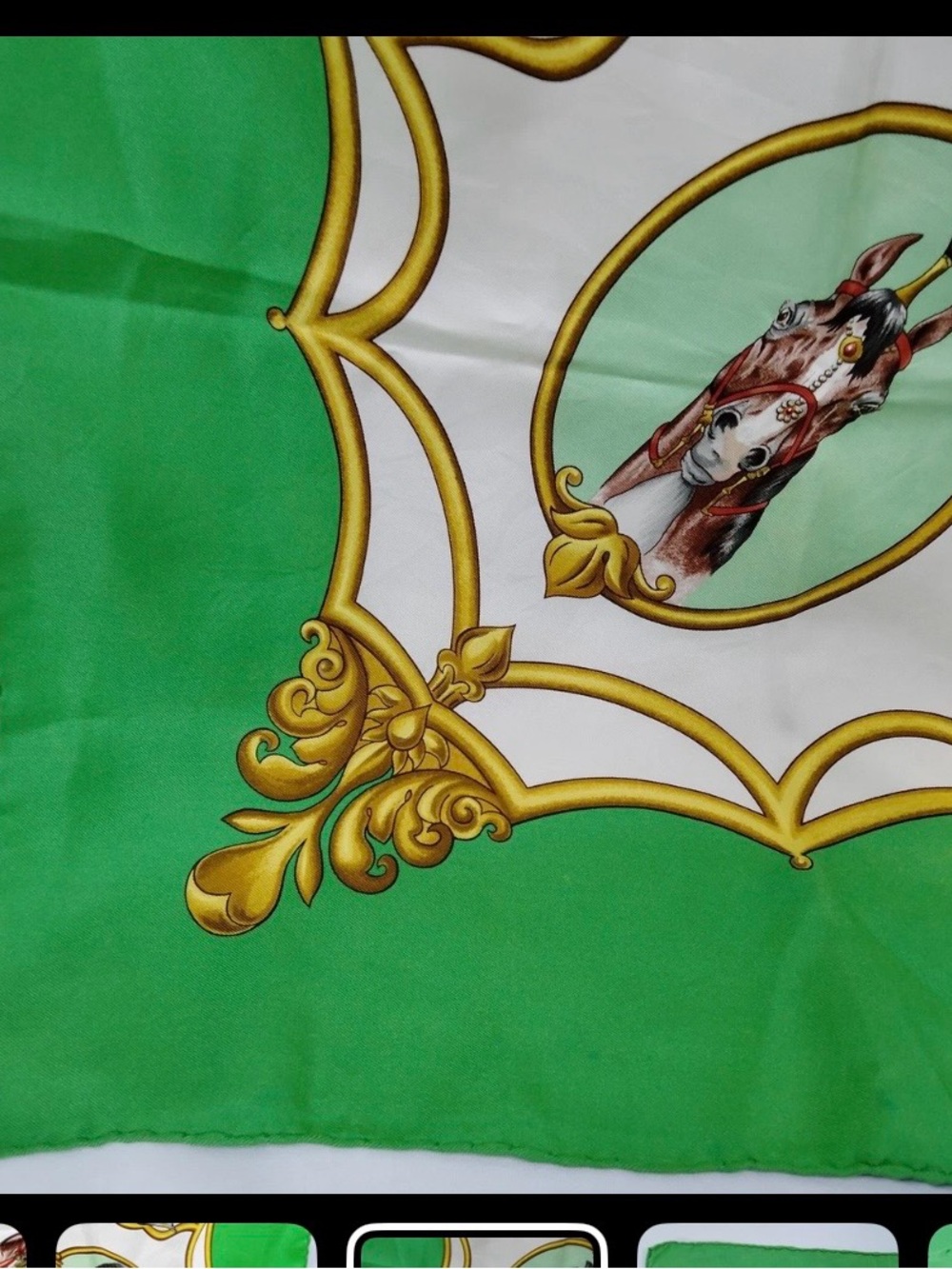 Hermes Scarf Silk Green White Equestrian Design 86 90 cm - Picture 4 of 12